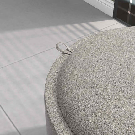 Pouf de rangement avec plateau, gris clair, aspect lin, 56 x 56 x 42 cm