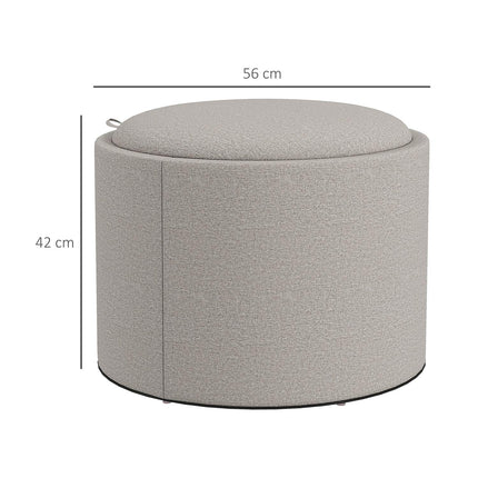 Pouf de rangement avec plateau, gris clair, aspect lin, 56 x 56 x 42 cm