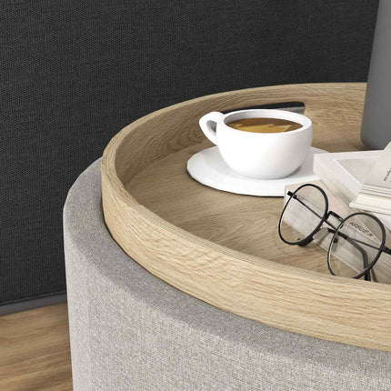 Pouf de rangement avec plateau, gris clair, aspect lin, 56 x 56 x 42 cm
