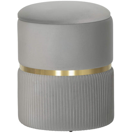 Pouf de rangement en velours gris clair, 36 x 36 x 44 cm