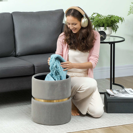 Pouf de rangement en velours gris clair, 36 x 36 x 44 cm