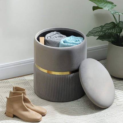 Pouf de rangement en velours gris clair, 36 x 36 x 44 cm