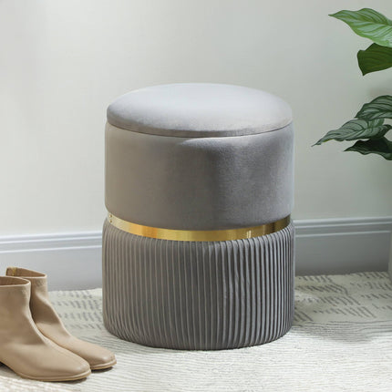 Pouf de rangement en velours gris clair, 36 x 36 x 44 cm