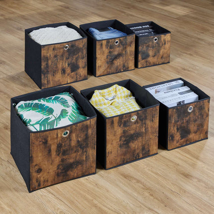 Aufbewahrungsbox aus Stoff in Holzoptik, 6er-Pack