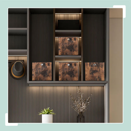 Boîte de rangement en tissu aspect bois, lot de 6