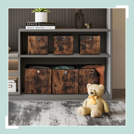 Boîte de rangement en tissu aspect bois, lot de 6