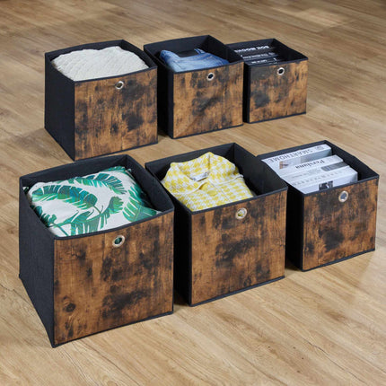 Boîte de rangement en tissu aspect bois, lot de 6
