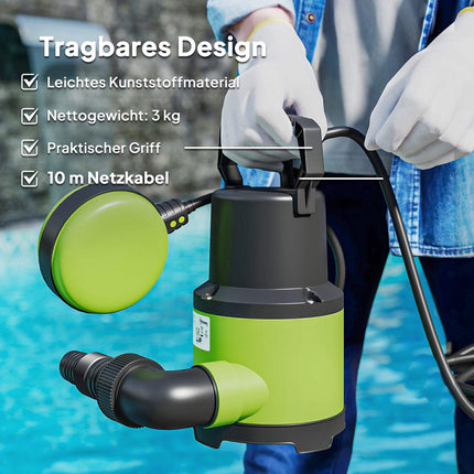 Pompe à eau submersible avec interrupteur à flotteur, 400 W, 9 000 l/h