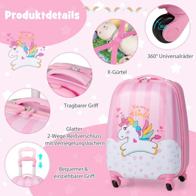 Set de valises 2 pièces licorne 16'' valise enfant + sac à dos 12'' rose