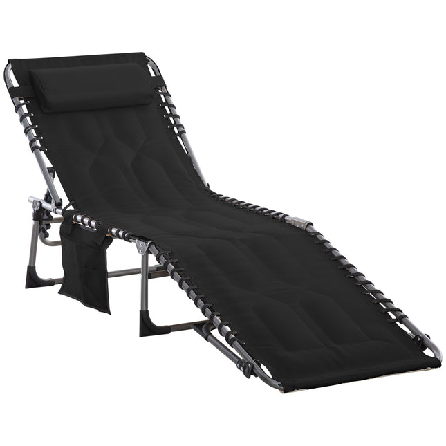 Chaise Longue De Jardin Pliable Chaise Longue Pliante Avec Coussin De Jardin Dossier À 5 Niveaux Réglable En Acier Tissu Oxford Noir 188 X 57 X 30 Cm