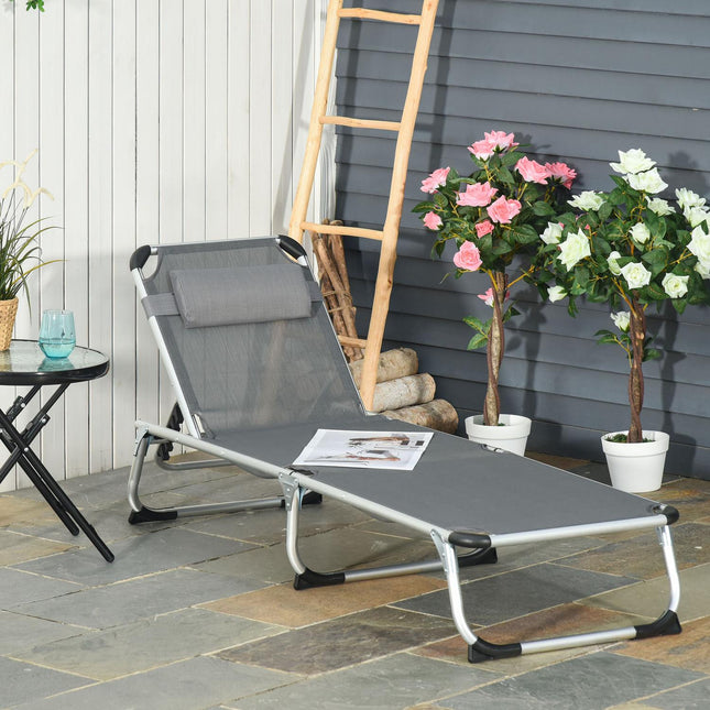 Transat De Jardin Transat De Jardin En Tissu D'Aluminium Transat De Relaxation Réglable En 5 Directions Pliable Ergonomique En Maille Gris 170 X 60 X 76 Cm