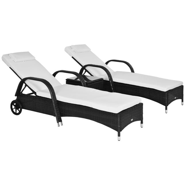 Transat De Jardin Table De Transat Lot De 3 Salon De Jardin, Poly Rotin + Métal Noir + Blanc Crème