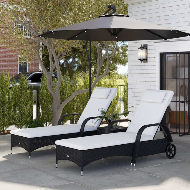 Transat De Jardin Table De Transat Lot De 3 Salon De Jardin, Poly Rotin + Métal Noir + Blanc Crème