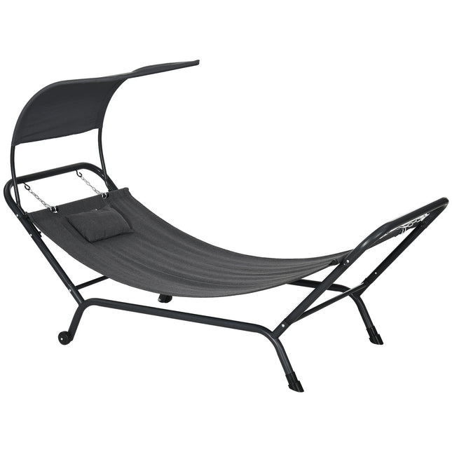 Sun lounger with cover, cushion, 240x92x148cm, dark grey