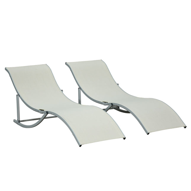 Lot De 2 Chaises Longues De Jardin Aluminium Textline Ergonomique Pliable Beige 165X61X63Cm