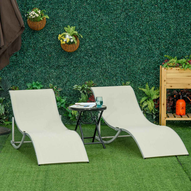 Lot De 2 Chaises Longues De Jardin Aluminium Textline Ergonomique Pliable Beige 165X61X63Cm