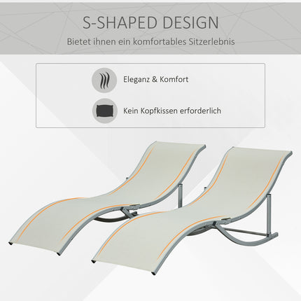Lot De 2 Chaises Longues De Jardin Aluminium Textline Ergonomique Pliable Beige 165X61X63Cm