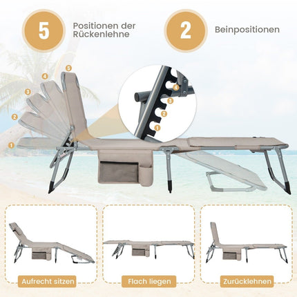 Sonnenliege mit Gesichtsöffnung &amp; verstellbarer Rückenlehne &amp; Fußstütze, klappbare Gartenliege, Beige