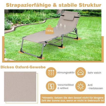 Sonnenliege mit Gesichtsöffnung &amp; verstellbarer Rückenlehne &amp; Fußstütze, klappbare Gartenliege, Beige