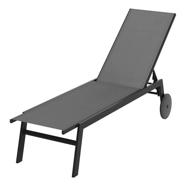 Bain de soleil à roulettes, dossier réglable, gris