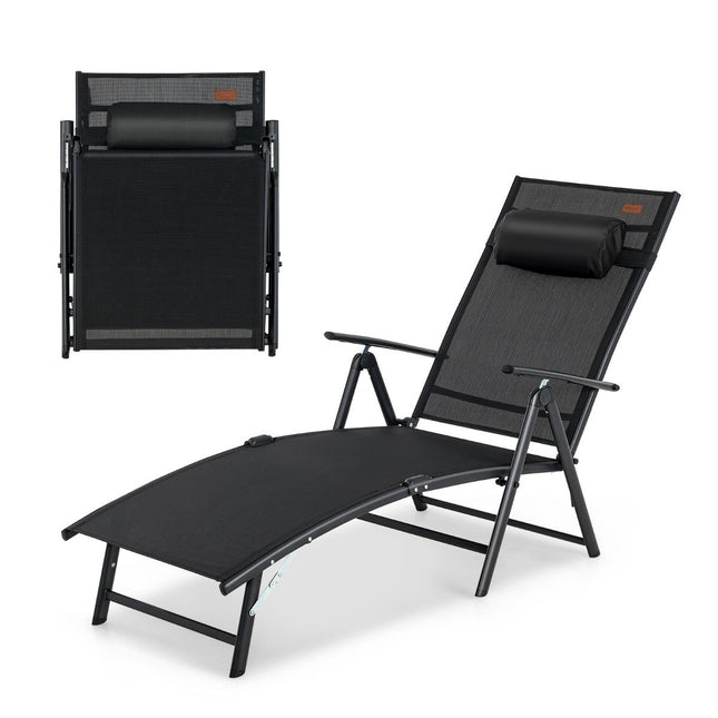 Bain de soleil transat de jardin avec appui-tête 7 dossiers réglables noir