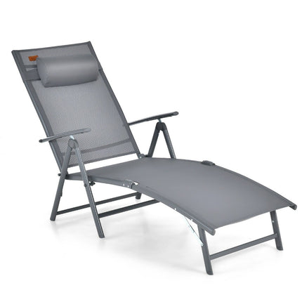 Bain de soleil transat de jardin avec repose-tête 7 dossiers réglables gris