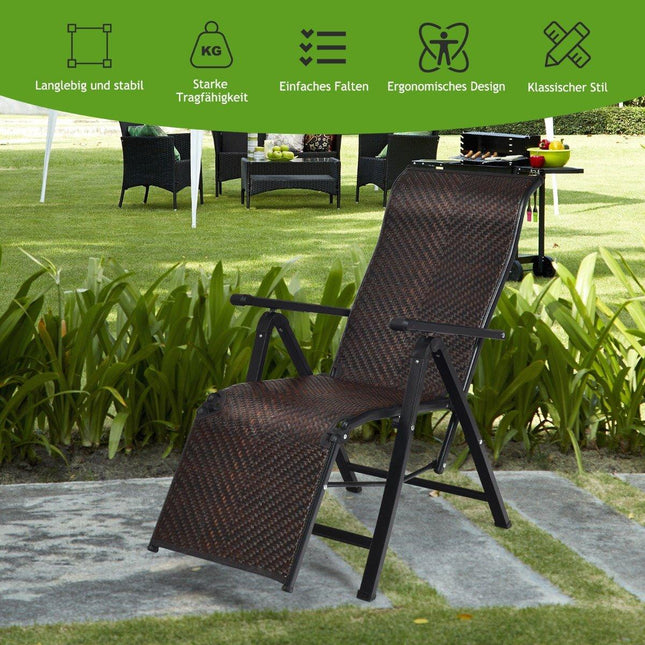 Sonnenliege Rattan Klappliegestuhl mit verstellbarer Rückenlehne braun