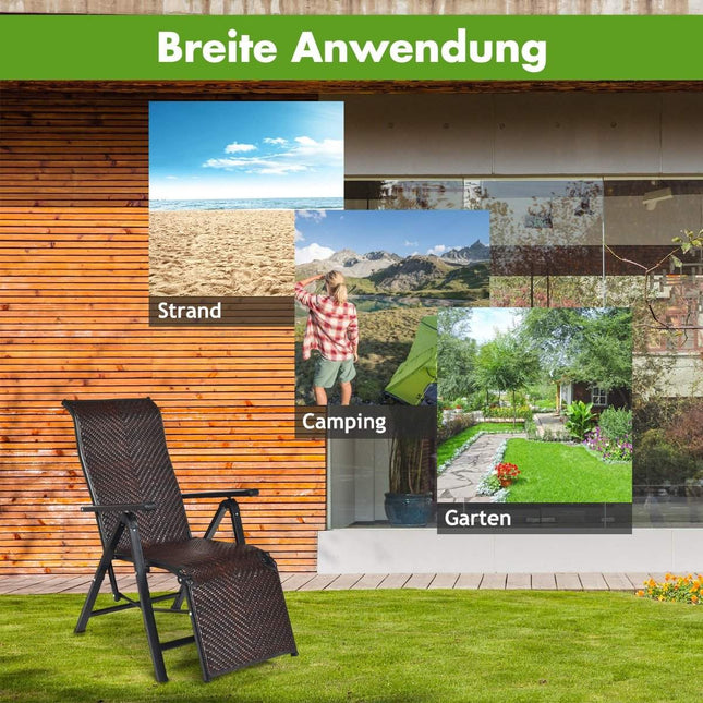 Sonnenliege Rattan Klappliegestuhl mit verstellbarer Rückenlehne braun