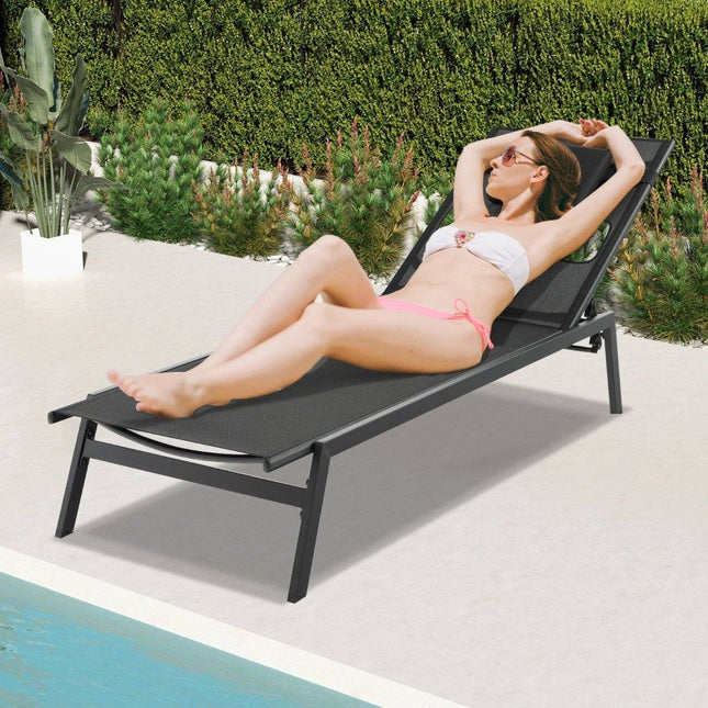 Bain de soleil avec chaise longue de jardin ouvrant sur le visage avec dossier réglable en 5 directions noir