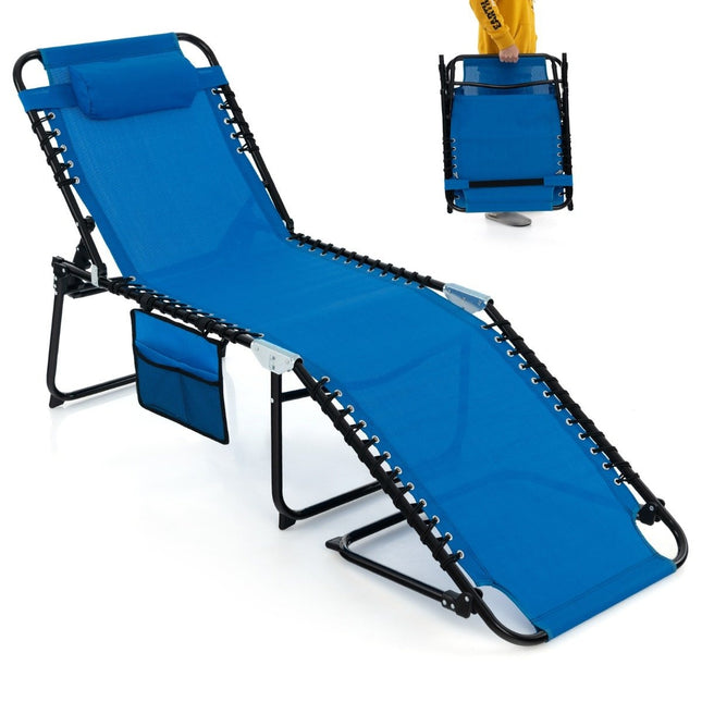 Sonnenliege mit Kopfstütze und Seitentasche Klappbare Gartenliege mit verstellbarer Rückenlehne Marineblau