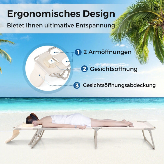 Sonnenliege mit Öffnungen für Gesicht und Arme, klappbare Gartenliege, Liegestuhl belastbar bis 200 kg