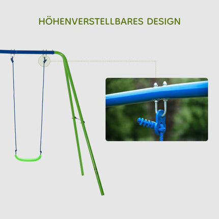 Balancez 3 appareils de balançoire avec 2 balançoires et face à face dim. 2,8 L x 1,4 L x 1,78 H m Protection contre la corrosion des métaux époxy PE Vert Bleu |