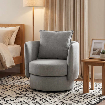 Fauteuil pivotant d'appoint, piètement à 360°, style lin, gris clair