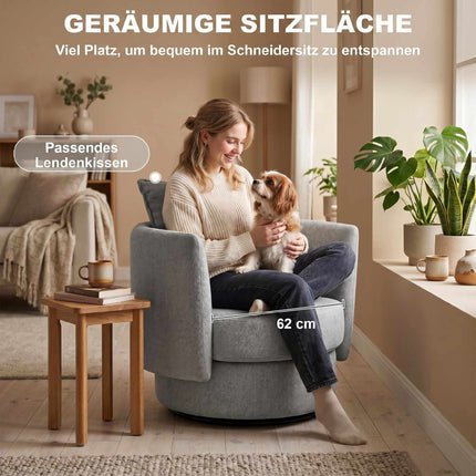 Fauteuil pivotant d'appoint, piètement à 360°, style lin, gris clair