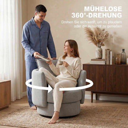 Fauteuil pivotant d'appoint, piètement à 360°, style lin, gris clair