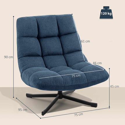Fauteuil pivotant d'appoint, chenille sans accoudoirs, bleu foncé