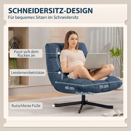 Fauteuil pivotant d'appoint, chenille sans accoudoirs, bleu foncé