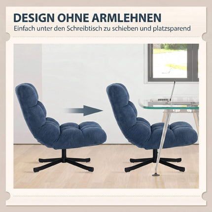 Fauteuil pivotant d'appoint, chenille sans accoudoirs, bleu foncé