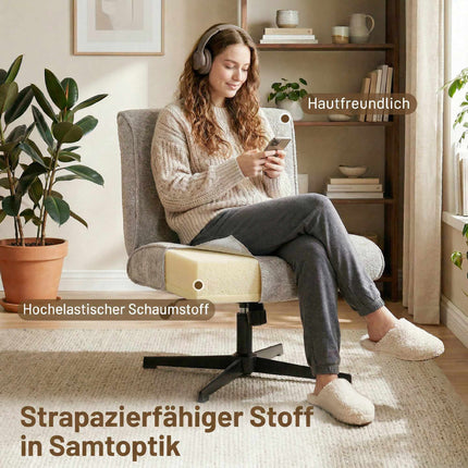 Drehbarer Akzentsessel, Samtbezug, Höhenverstellbar, Grau