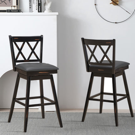 Ensemble de 2 tabourets de bar pivotants, en bois d'hévéa, assise en PVC