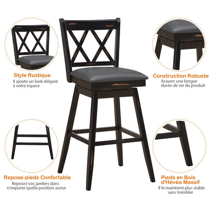 Ensemble de 2 tabourets de bar pivotants, en bois d'hévéa, assise en PVC