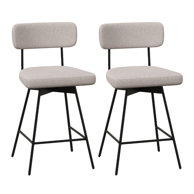 Tabourets de bar pivotants, lot de 2, beige, revêtement en lin