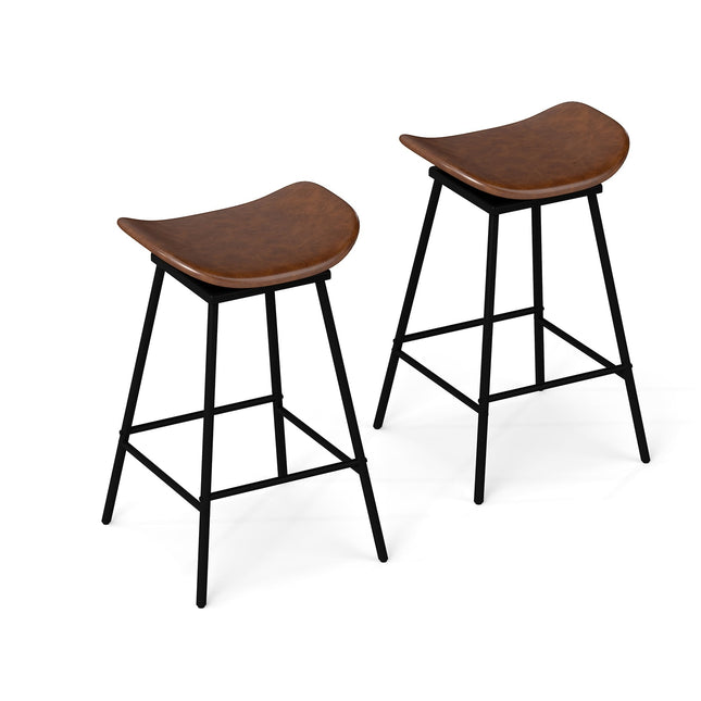 Drehbare Barhocker, 2er-Set, braunes Kunstleder, 360° drehbar