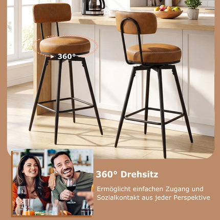 Drehbare Barhocker, 2er-Set, Kunstleder, Braun, 360° drehbar