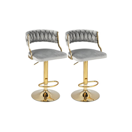 Ensemble de 2 tabourets de bar pivotants, dossier tissé, gris doré, 61-81 cm