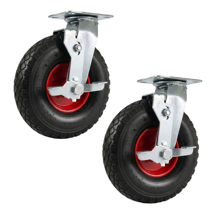 Lot de 2 roulettes pivotantes avec frein et pneus pneumatiques