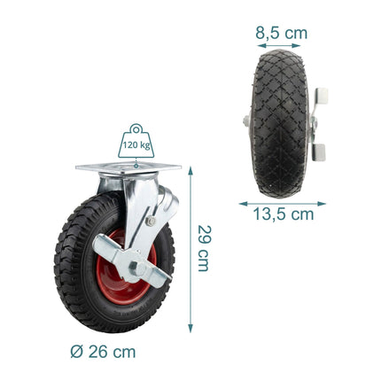 Lot de 2 roulettes pivotantes avec frein et pneus pneumatiques