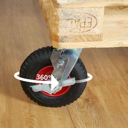 Roulette pivotante avec frein, pneu pneumatique, charge maximale de 120 kg