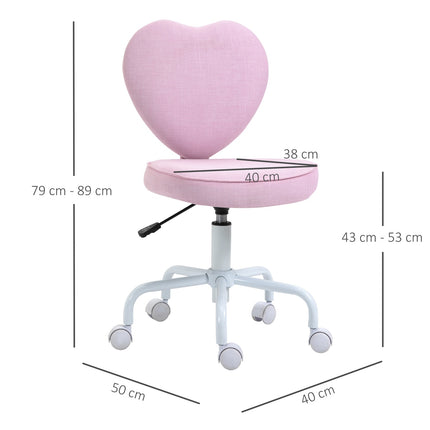 Drehbarer Sessel, Rosa Herzform, höhenverstellbar, Leinenstoff