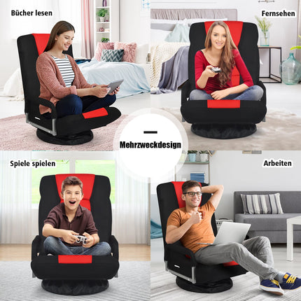Fauteuil de sol pivotant avec dossier réglable, rouge